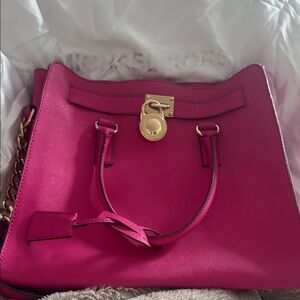 Michael Kors Fuchsia Satchel with Gold Accents